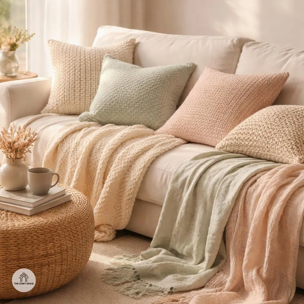 Textured Throw Pillows and Blankets