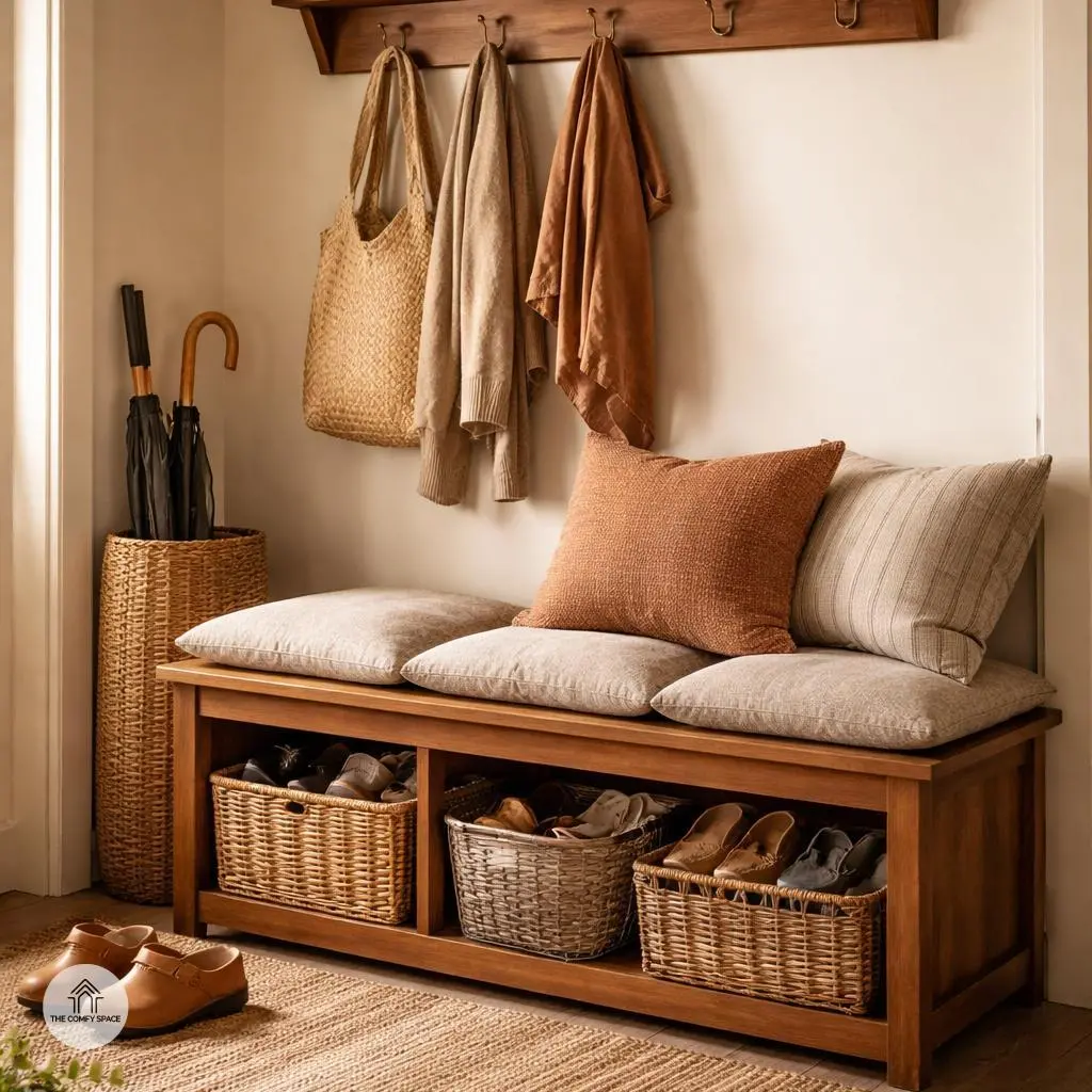 Create a Cozy Drop Zone with Benches and Baskets