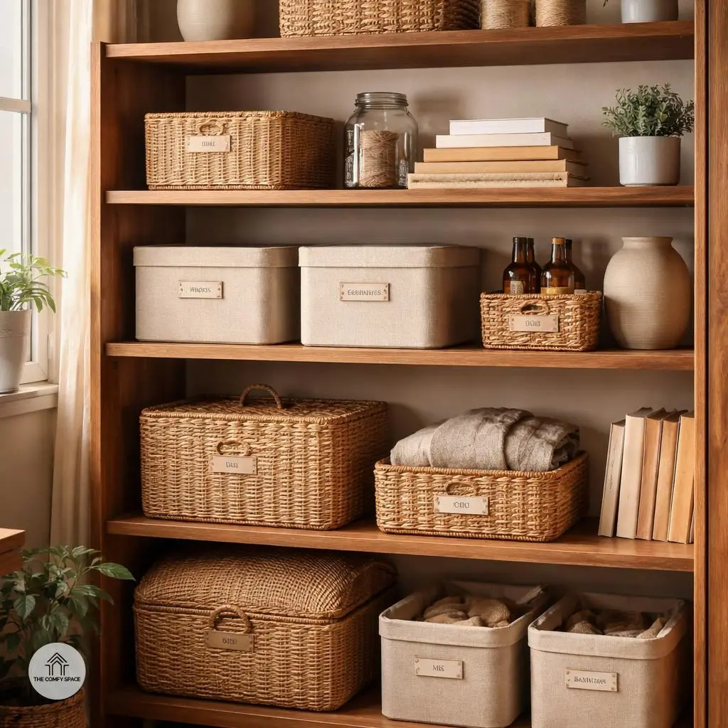 Creative Storage Solutions on Open Shelves