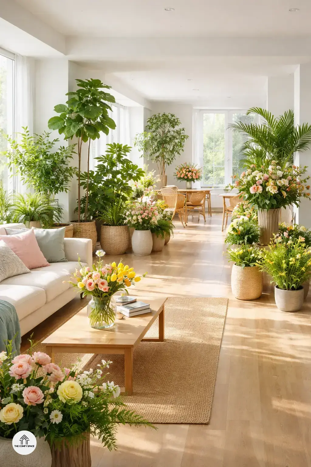 Separate Areas with Greenery and Floral Accents