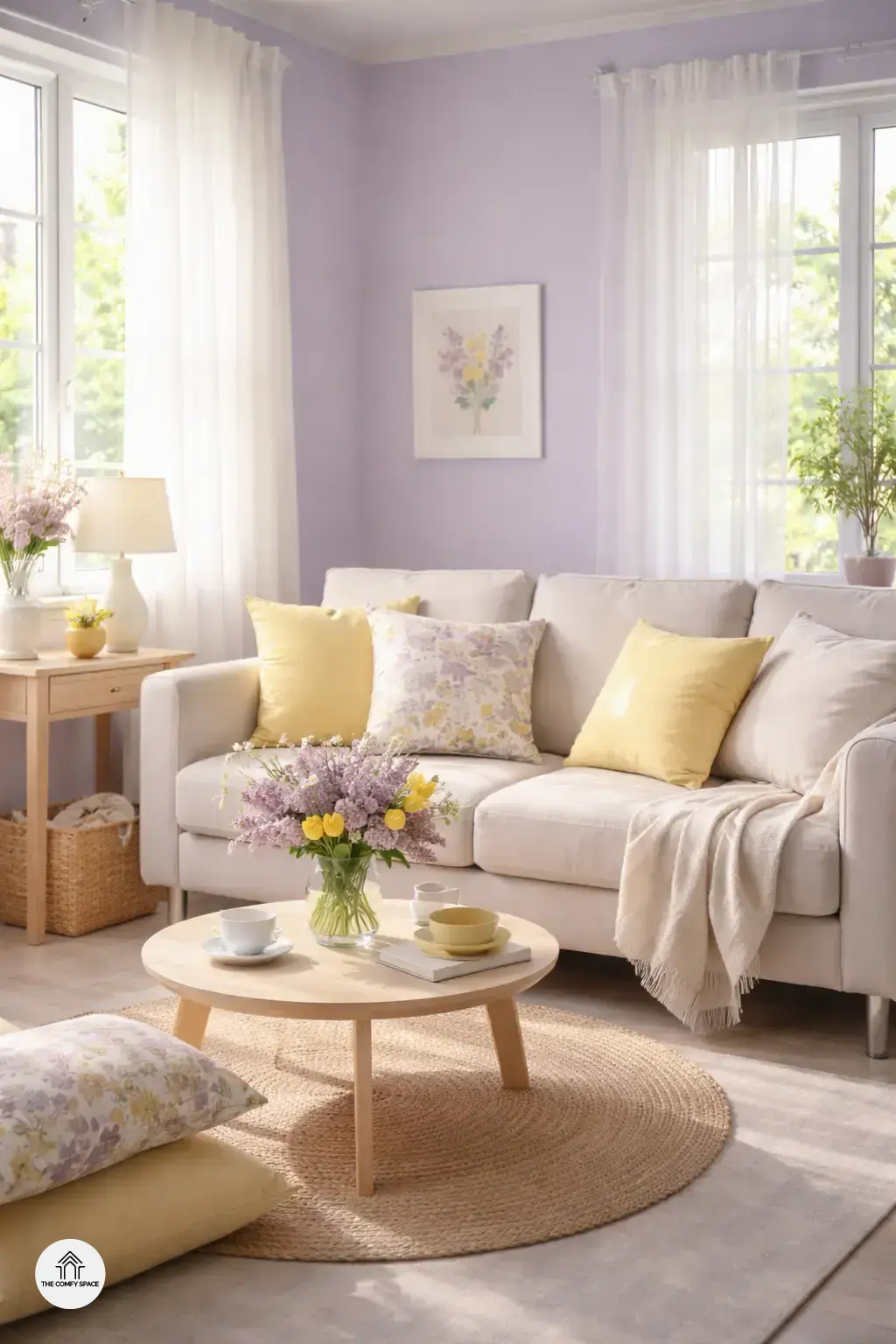 Lavender and Pale Yellow for a Cheerful Glow